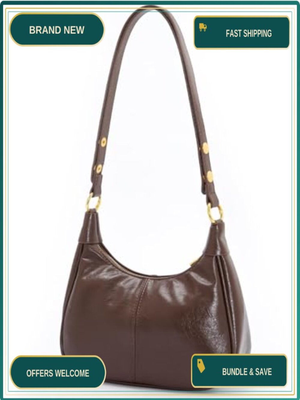 Small Hobo Purse Vegan Leather Crescent Shoulder Bag with Zipper